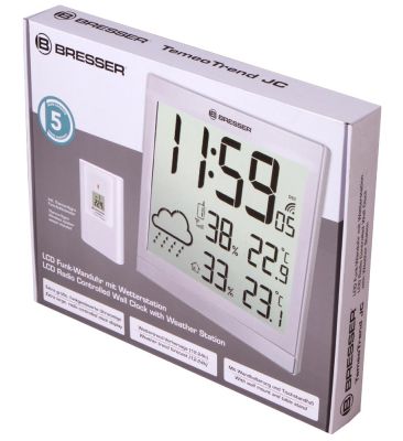 Метеостанция (настенные часы) Bresser (Брессер) TemeoTrend JC LCD с радиоуправлением, серебристая